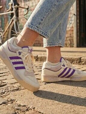 Adidas White & Purple Retro Sneakersmens -5; woman's 6.5